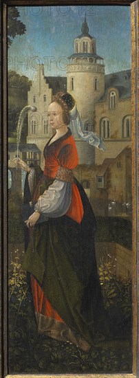 Saint Barbara. Holy Family with Angels and Saints Catherine and Barbara (Triptych), First quarter of 16th cen. Private Collection.