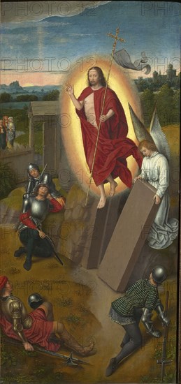 Calvary Triptych: The Resurrection, right wing, 1480s. Found in the collection of Szepmuveszeti Muzeum, Budapest.