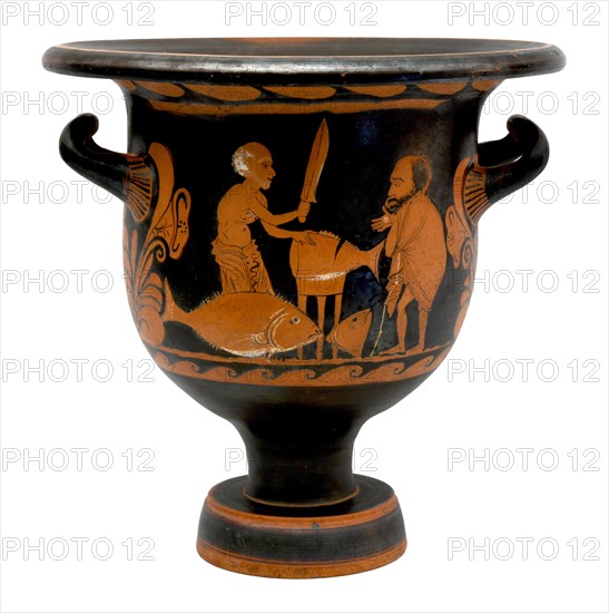 The Tuna Fish Seller (Krater), 4th century BC. Found in the collection of Museo Mandralisca, Cefalù.