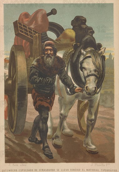 Johannes Gutenberg leaves Strasbourg. From: La ciencia y sus hombres, 1879. Private Collection.