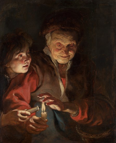 Old woman and boy with candles, c. 1616-1617. Found in the collection of The Mauritshuis, The Hague.