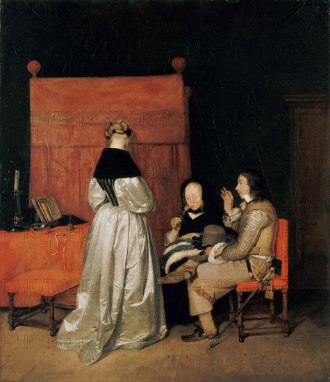 The Gallant Conversation (The Paternal Admonition), ca 1654. Found in the collection of Staatliche Museen, Berlin.