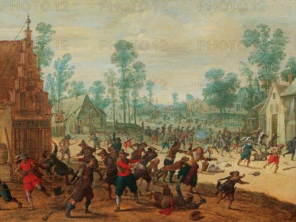 Fighting soldiers in a village, c.1630. Private Collection.