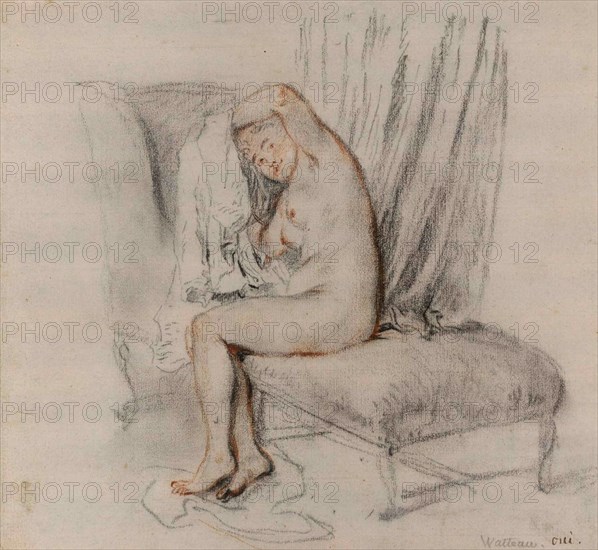 Femme nue enlevant sa chemise , ca 1717. Found in the collection of British Museum.