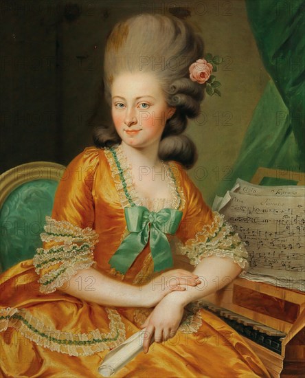 Portrait of a singer at the harpsichord. Private Collection.