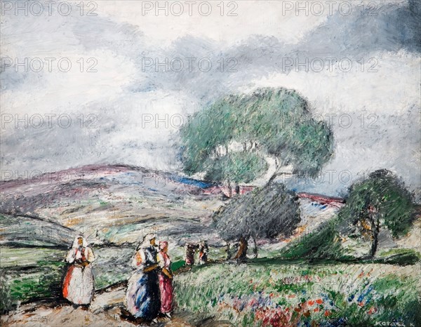 Stormy Landscape With Blue And Red Figures, 1940.
