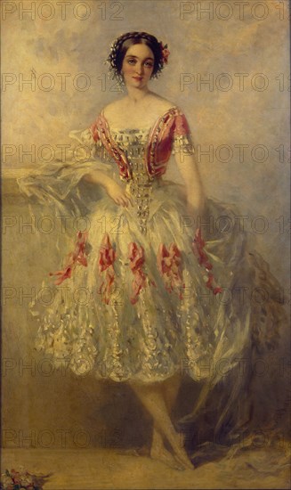 Portrait of Marie-Adeline Plunkett, 1854. Marie Adeline Plunkett was a star of the Romantic ballet. She made her first appearance in the ballet company of her Majesty's Theatre, London in 1843. She was discharged from the company as a result of an incident during a performance involving another dancer who was her rival for the affections of the Earl of Pembroke. In this painting, Buckner based Adeline's pose on the classical statue of Mercury in the Uffizi Gallery, Florence.