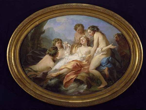 Psyche Rescued by Naiads, 1750. Psyche sits at the centre and is supported by four female naiads. A male naiad can be seen behind the group, on the far right. From the collection of Madame de Pompadour, Jeanne Antoinette Poisson, recorded in the inventory of l'hôtel de Pompadour, Paris, 26 July 1764. Attributed to Jean-Baptiste-Marie Pierre. Previously attributed to Hugues Taraval.