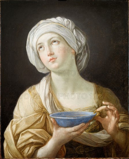 Portrait of a Woman, 1638-39 [Also known as Artemisia or Lady with a Lapis Lazuli Bowl]. The subject may represent Artemisia II of Caria (d.350 BC) wife of Mausolus, the governor of Caria in Asia Minor. After the death of her husband, she mixed his ashes in liquid which she drank, making herself a living tomb. The story was used as a symbol of a widow's devotion to her husband's memory.