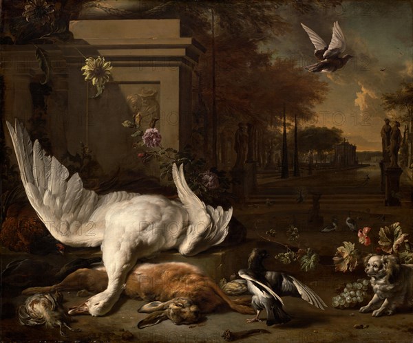 Still Life with Swan and Game before a Country Estate, c. 1685.