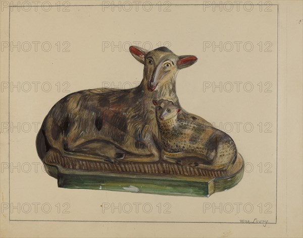 Pa. German Chalkware Lamb and Sheep, c. 1936. Creator: Mina Lowry.