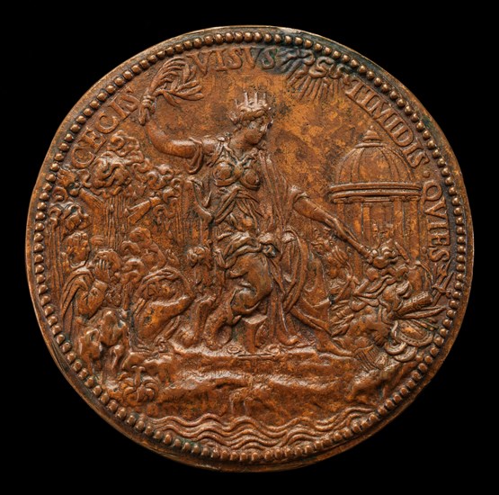 Mary as Peace Setting Fire to Arms [reverse], 1555.