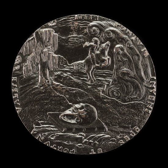 Book, Skull, Bones, and Rider in Landscape [reverse], 1526.