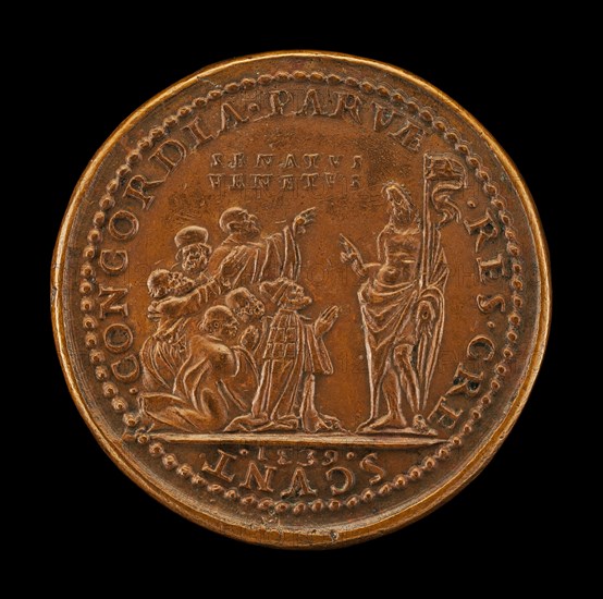 Pietro Lando, c. 1462-1545, Doge of Venice 1539, with Venetian Senators, Kneeling Before Christ [obverse], 1539.