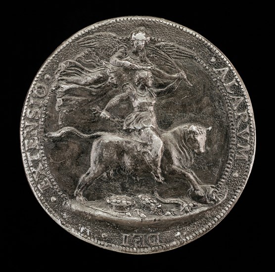 Angel Adorning a Female Figure Riding on a Bull [reverse].