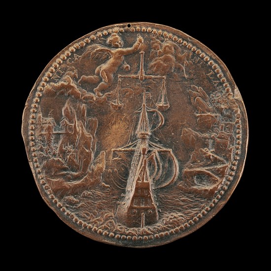 Ship, and Putto Holding Scales [reverse], 1574.