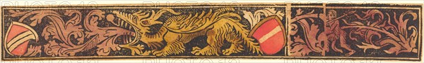 Grotesque Strip with Dragon, Shields and Wild Men, c. 1475/1500.