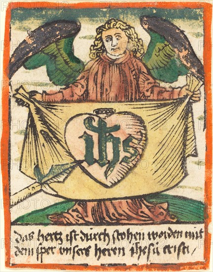 Sacred Monogram in a Sacred Heart on a Cloth Held by an Angel, c. 1480.