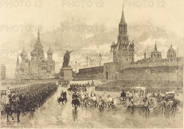 Le Couronnement du Tzar. Le Cortège imperiale traverse la Place Royale, 1883.