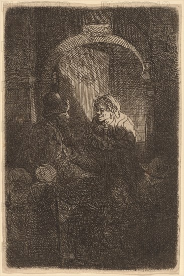 Woman at a Door Hatch Talking to a Man and Children (The Schoolmaster), 1641.