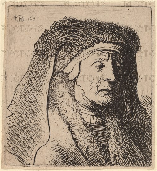 Bust of an Old Woman in a Furred Cloak and Heavy Headdress, 1631.