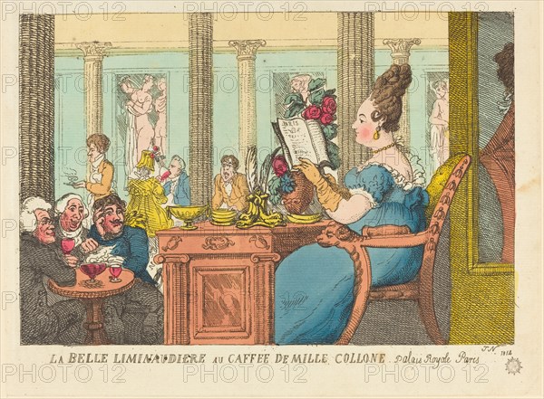 La Belle Liminaudière au Café des Mille Colonnes, Palais Royal, Paris, 1814.