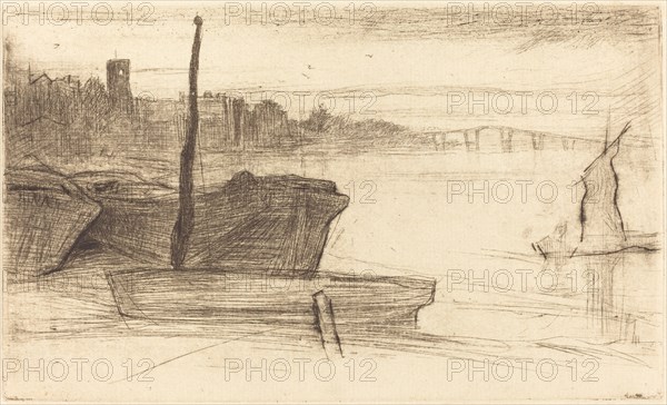 Chelsea Bridge and Church, c. 1870/1871.
