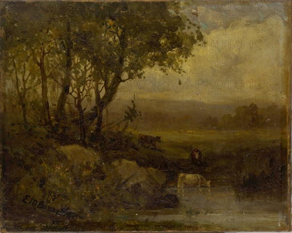 Untitled (landscape, riverbank, three cows).