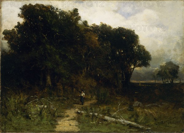 Untitled (landscape, woodcutter on path), 1879.