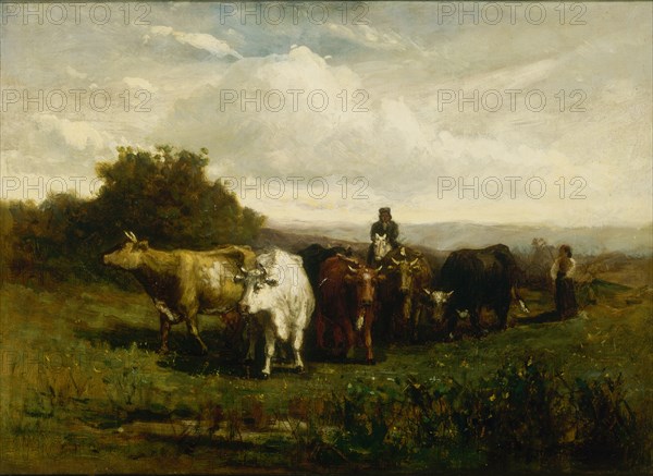 Untitled (man on horseback, woman on foot driving cattle), 1880.