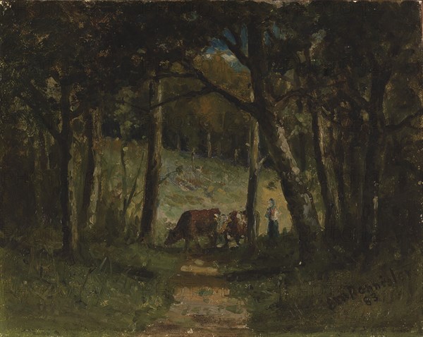 Untitled (cows on path in forest), 1883.