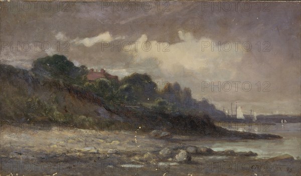 Untitled (shoreline with sailboats and roof), 1893.