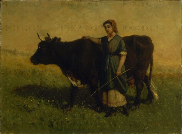 Untitled (woman walking with cow), ca. 1869.