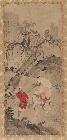 Landscape: A Dappled Horse and a Horseman, (16th century?). Formerly attributed to Zhao Mengfu.