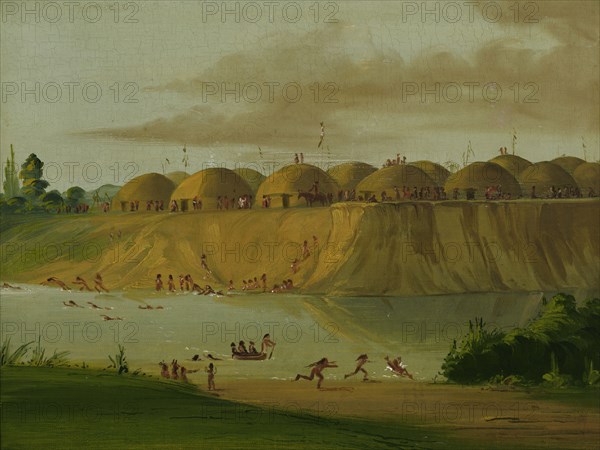 Hidatsa Village, Earth-covered Lodges, on the Knife River, 1810 Miles above St. Louis, 1832.