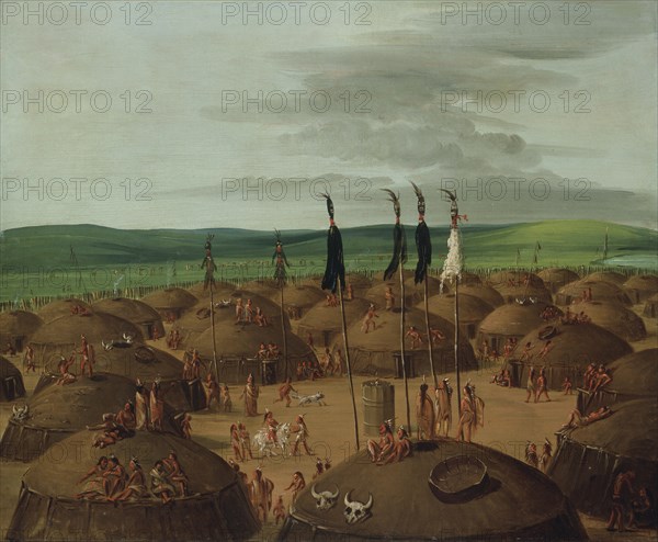 Bird's-eye View of the Mandan Village, 1800 Miles above St. Louis, 1837-1839.