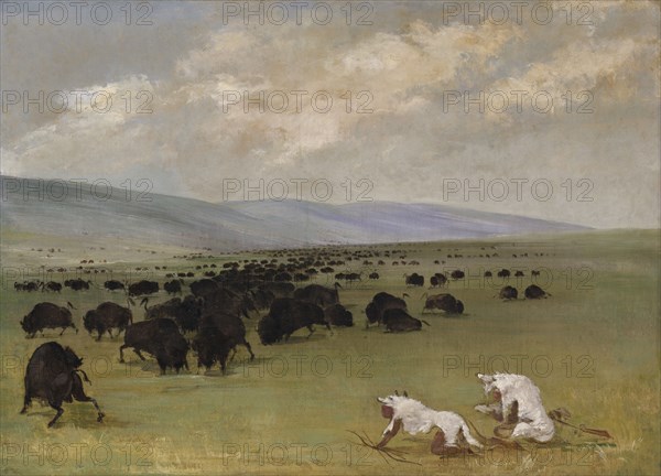 Catlin and His Indian Guide Approaching Buffalo under White Wolf Skins, 1846-1848.