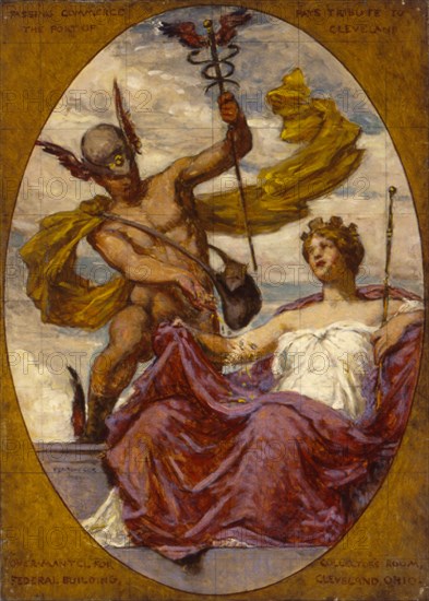 Study for Mural at U.S. Custom House, Cleveland, OH, "Passing Commerce Pays Tribute to the Port of Cleveland", 1909.