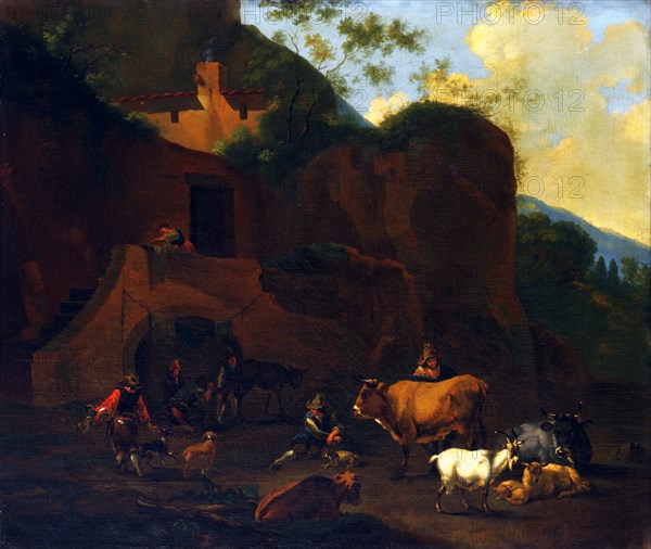 Peasants and Cattle, 17th century? Attributed to Nicholaes Berchem.