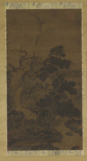 Rocks, trees, brook, and hawks, 14th century. Formerly attributed to Li Di.