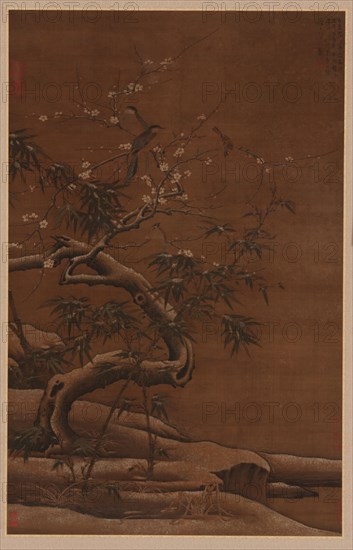 Birds, Plum Blossoms, and Bamboo in Winter, 16th century. Formerly attributed to Ma Lin.