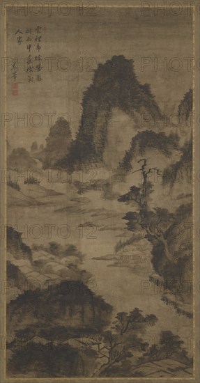 Landscape: mountains, a river, and buildings, 15th-16th century. Formerly attributed to Mi Fu.