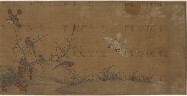 Rabbits, birds, and flowers, 17th century. Formerly attributed to Qian Xuan.