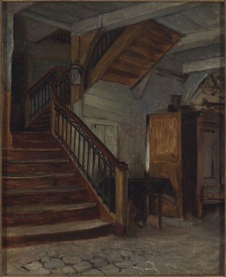 Room Interior with Winding Staircase, late 19th-early 20th century.
