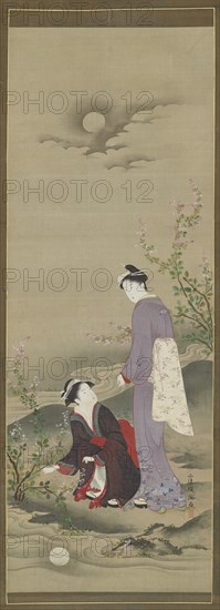Autumn: Two women gazing at the reflection of the moon, early 19th century.