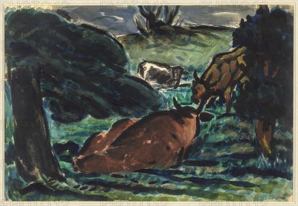 Cows Reclining, c1920s.