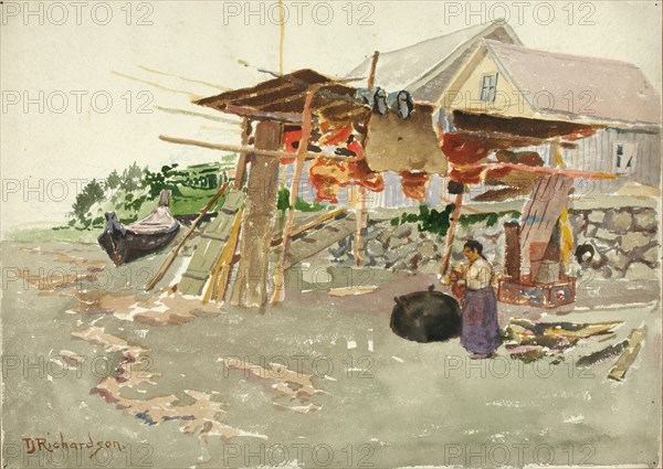 Salmon Drying, Indian Village, Alaska, ca. 1880-1914.