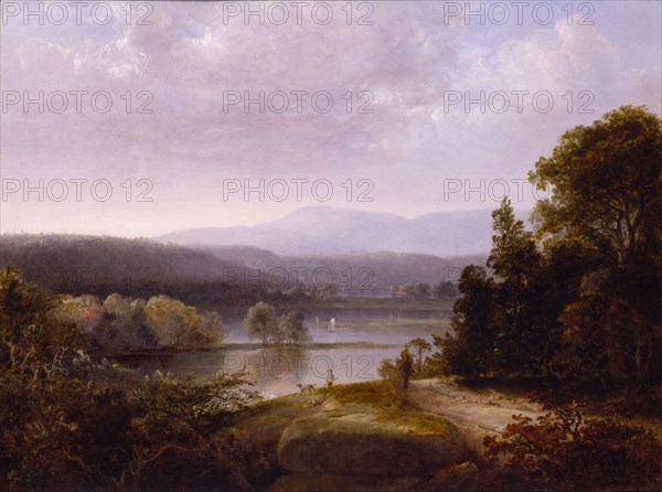 River View with Hunters and Dogs, ca. 1850.