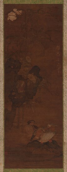 Mandarin ducks, rocks, and a flowering plant, 1368-1644.