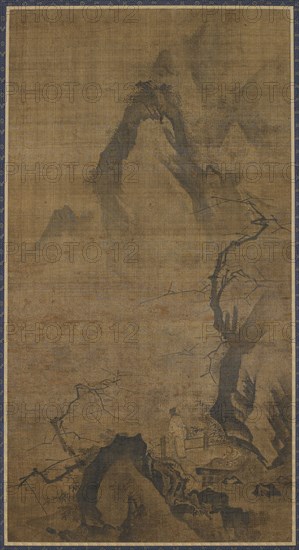 Landscape: mountain and water; a figure under a plum tree, 16th-early 17th century.